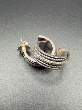 Suarti BA 925 Sterling Silver Thick Braided Rope Half Hoop Earrings 14 Grams